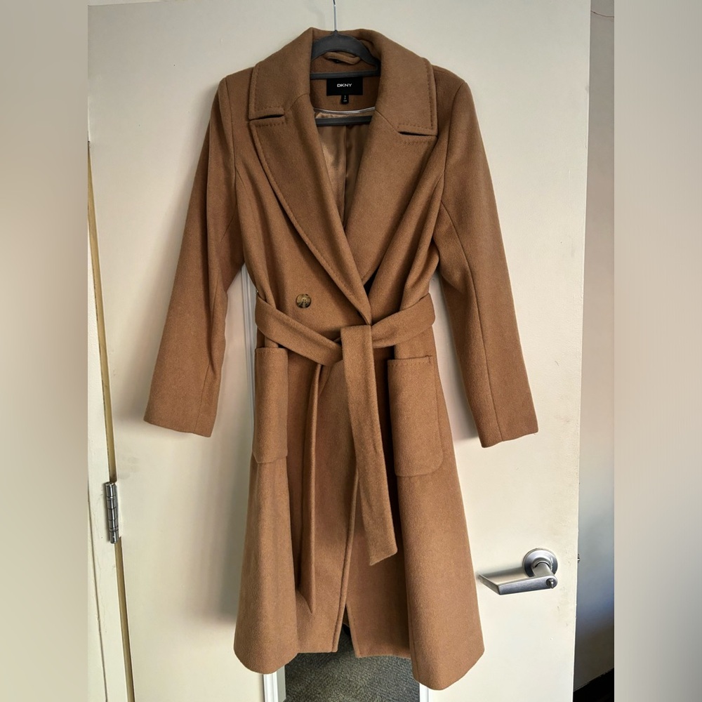 DKNY Women’s Wool Tailored Wrap Tie Coat